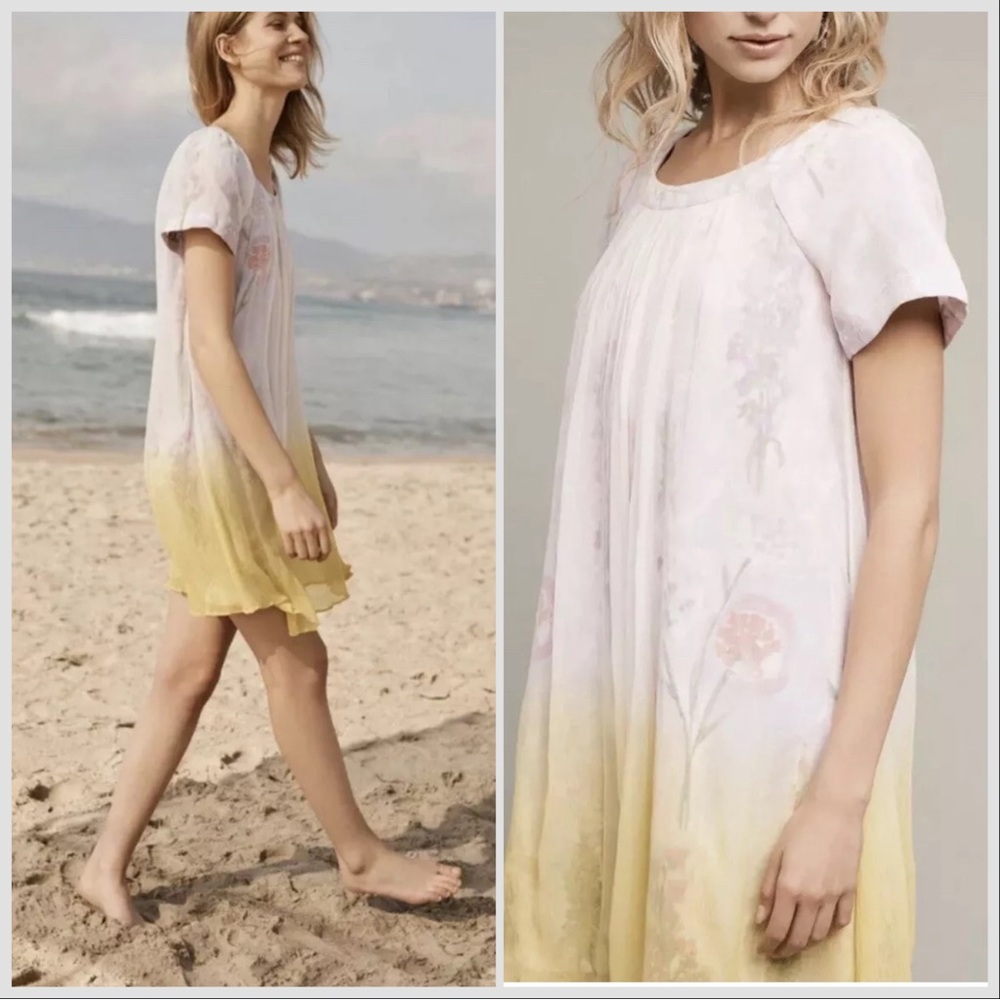 Anthropologie HD in Paris Floral Ombre Dress in Yellow, Pink, White, 8. - Picture 5 of 11